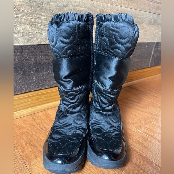 Coach Patent Leather & Signature Fabic Black Drexel Slip On Snow Boots Size 7B - Picture 2 of 6